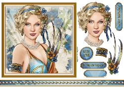 Art Deco Lady Lola 7x7 Quick Card Dark Blue