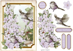 Long Tailed Bird with Blossom Lilac