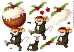 Christmas Pudding Mouse Decoupage Sheet.