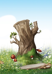 Tree Stump Scene Blue Sky