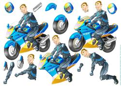 Biker Dude Blue and Yellow Decoupage Sheet.