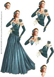 Art Deco Lady Rose (blue) Decoupage Sheet