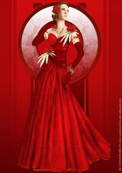 Art Deco Lady Rose (red) A4
