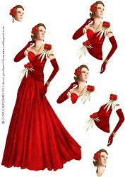 Art Deco Lady Rose (red) Decoupage Sheet