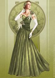 Art Deco Lady Rose (green) A4