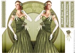 Art Deco Lady Rose (green) Shaped Card