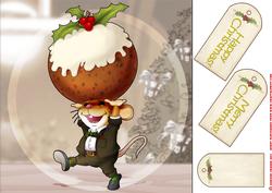 Christmas Pudding Mouse 8x8 Quick Card
