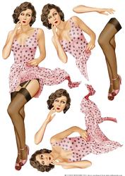 1950's Pin Up Girl Eva Grace Decoupage Sheet (pink)