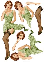 1950's Pin Up Girl Eva Grace Decoupage Sheet (green)