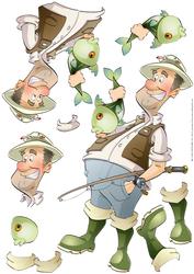 Fishing Dude Big Fish Decoupage Sheet