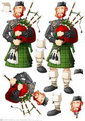 Bagpipe Player Dude Green Kilt Decoupage Sheet