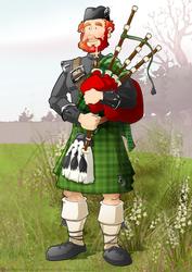 Bagpipe Player Dude Green Kilt A4