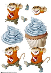Mr Cup Cake Mouse (Blue) Decoupage Sheet