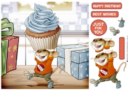 Mr Cup Cake Mouse (Blue) 8x8 Card Front