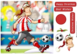 Football Dude Red and White Stripe Christmas 8x8 Card Front