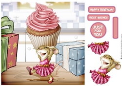 Mrs Cup Cake Mouse (Pink) 8x8 Quick Card