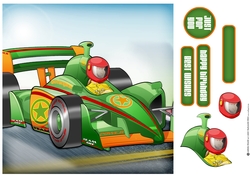 Formula 1 Racing Car Dude Green 8x8 Quick Card