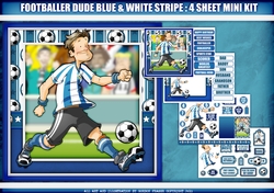 Footballer Dude Blue and White Stripe 4 Sheet Mini Kit