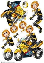 Biker Chick Yellow Decoupage Sheet