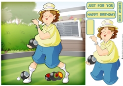 Lawn Bowls Lady 2 Blue and Yellow 8x8 Quick Card
