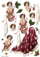 Art Deco Lady Christmas Lola Decoupage Sheet Dark Pink