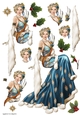Art Deco Lady Christmas Lola Decoupage Sheet Dark Blue