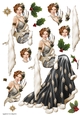 Art Deco Lady Christmas Lola Decoupage Sheet Black
