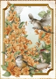 Long Tailed Bird with Blossom Gold A4