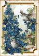 Long Tailed Bird with Blossom Dark Blue A4