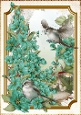 Long Tailed Bird with Blossom Aqua A4