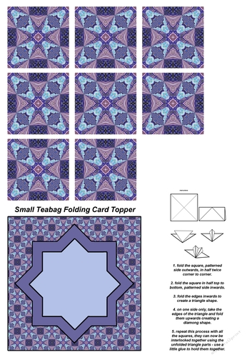 A4 Single Sheet of Small Teabag Squares with Card Topper; Design 23