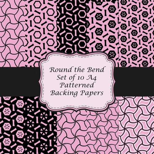 10 A4 Pink and Black Geometric Paper Set Patterned Scrapbooking Backing Papers 