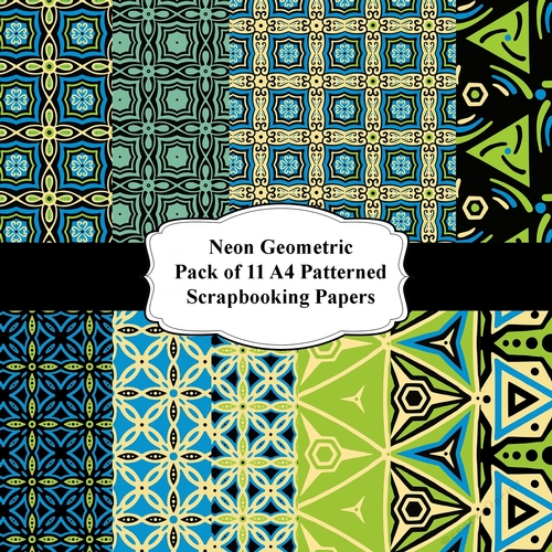 Neon Geometric Set of 11 A4 Patterned Scrapbooking Papers