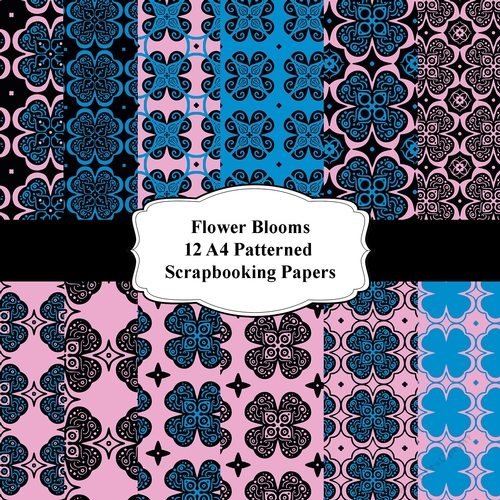 Flower Blooms pack of 12 A4 Patterned Scrapbooking Papers