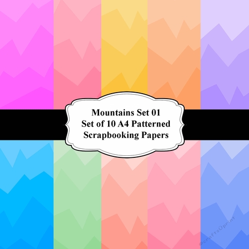 Mountains Set 01 Set of 10 A4 Patterned Scrapbooking Papers