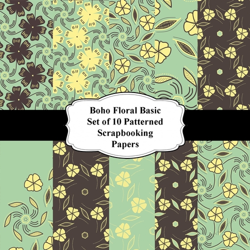 Boho Floral Set of 10 A4 Patterned Scrapbooking Papers For Cardmaking, Scrapbooking, Memory Books, etc