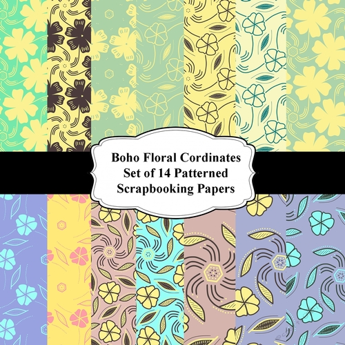 Boho Floral Coordinates Set of 14 A4 Patterned Scrapbooking Papers For Cardmaking, Scrapbooking, Memory Books, etc