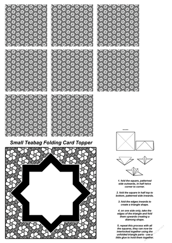 A4 Single Sheet of Small Teabag Squares with Card Topper; Design 33