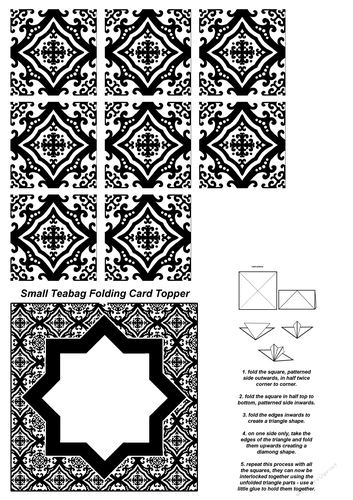 A4 Single Sheet of Small Teabag Squares with Card Topper; Design 35