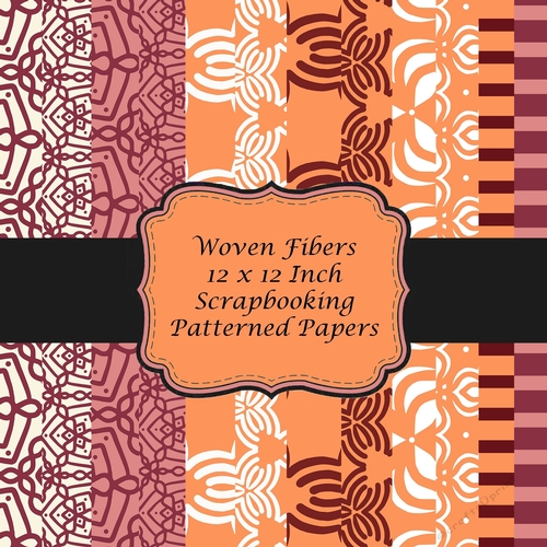 12 x 12 Scrapbooking Paper Set Woven Fibers Pink and Peach Color Patterned Papers