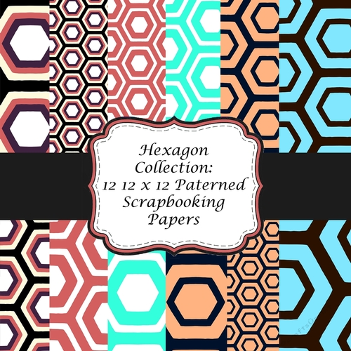 Hexagon Collection - Geometric Pattern - Set of 12 12 x 12 Scrapbooking Backing Papers - Various Sizes and Colours