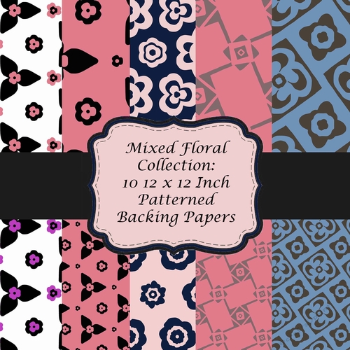 Mixed Floral Collection of 10 12 x 12 Scrapbooking or Backing Papers 
