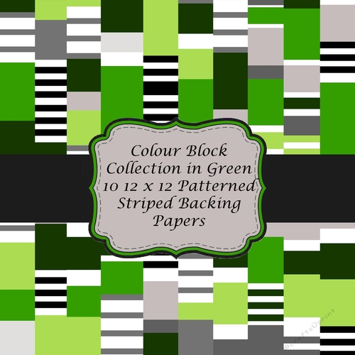 Colour Block Background in Green 12 x 12 Striped Patterned Backing Paper for Scrapbooking, Card Making, Etc.