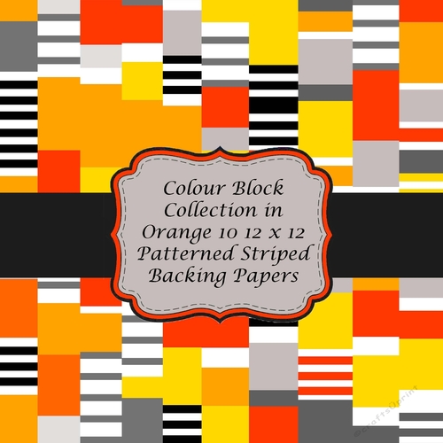 Colour Block Background Collection in Orange 12 x 12 Striped Patterned Backing Paper for Scrapbooking, Card Making, Etc.