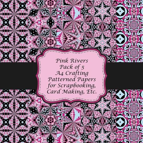 Pink Rivers Bright Pink Themed Patterned Paper Set of 5 A4 Sized Scrapbooking or Card Making Backing Papers