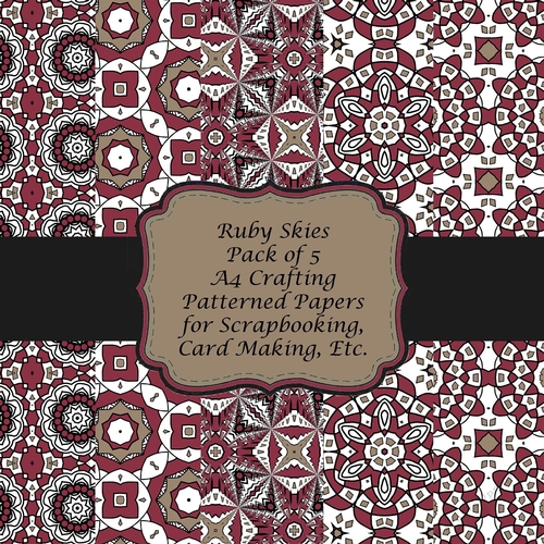Ruby Skies Patterned Paper set of 5 A4 Crafting Papers for Scrapbooking, Card Making Etc. 
