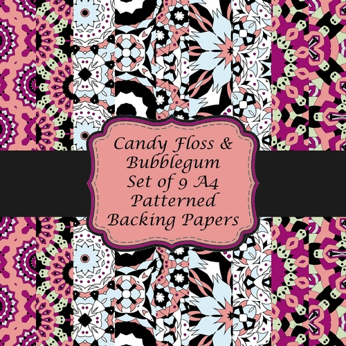 Candy Floss and Bubblegum Set of 9 A4 Sized Abstract Pattern Backing Paper Sheets for Scrapboking, Card Making Etc. 