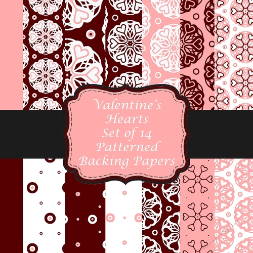 Valentines Hearts Set of 14 A4 Patterned Papers for Scrapbooking, Card Making, etc.