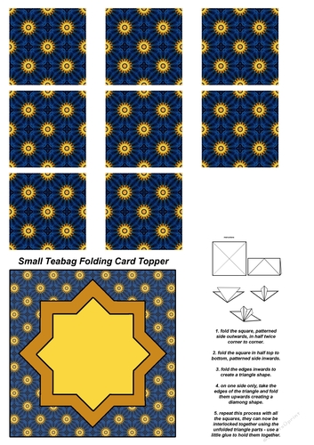 A4 Single Sheet of Small Teabag Squares with Card Topper; Design 09