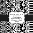 Black and White 12 x 12 inch set of 10 Vintage-Inspired Decorative Patterned Papers for Scrapbooking, Card Making etc. 02